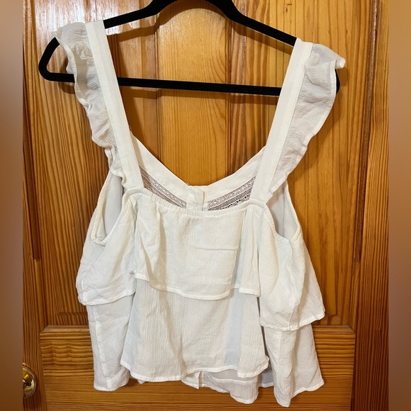 American Eagle Ruffle Button Front White Tank Top Blouse - Picture 7 of 9